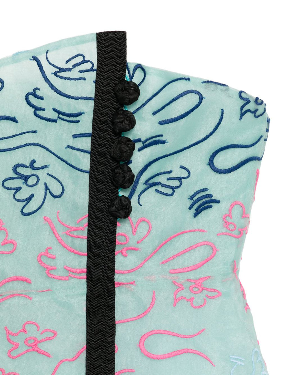 Emporio Armani Floral Embroidery Strapless Top For Women Knot Detail Luxury Summer Essential