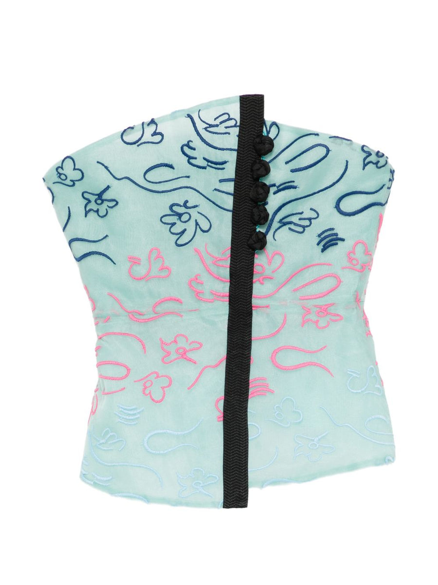 Emporio Armani Floral Embroidery Strapless Top For Women Knot Detail Luxury Summer Essential