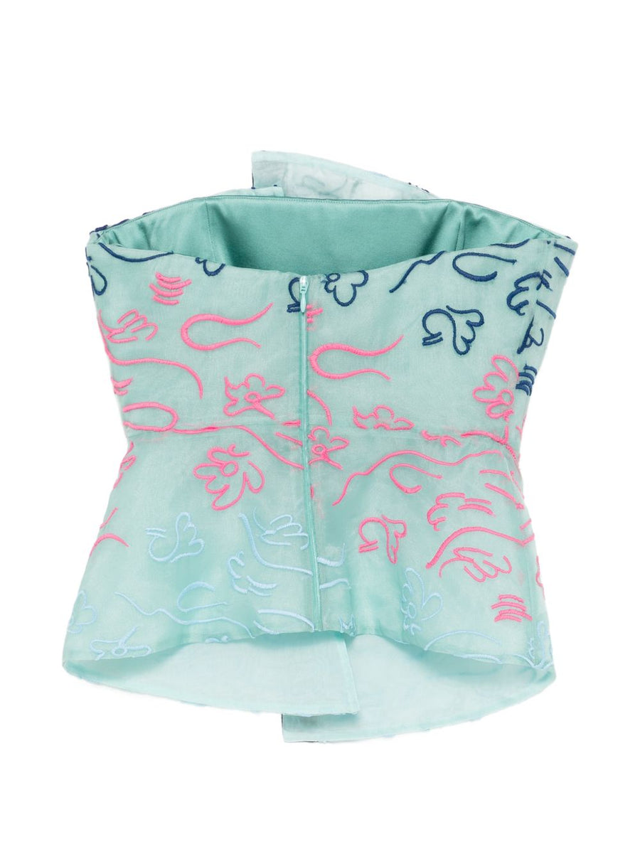 Emporio Armani Floral Embroidery Strapless Top For Women Knot Detail Luxury Summer Essential
