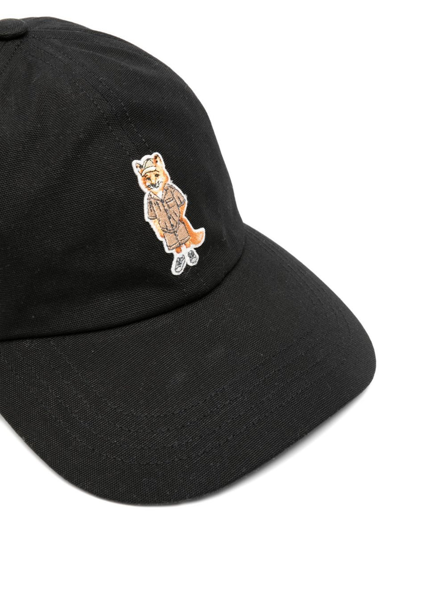 Maison Kitsuné Dressed Fox Baseball Cap for Women Black Cotton Canvas With Front Patch and Rear Embroidery