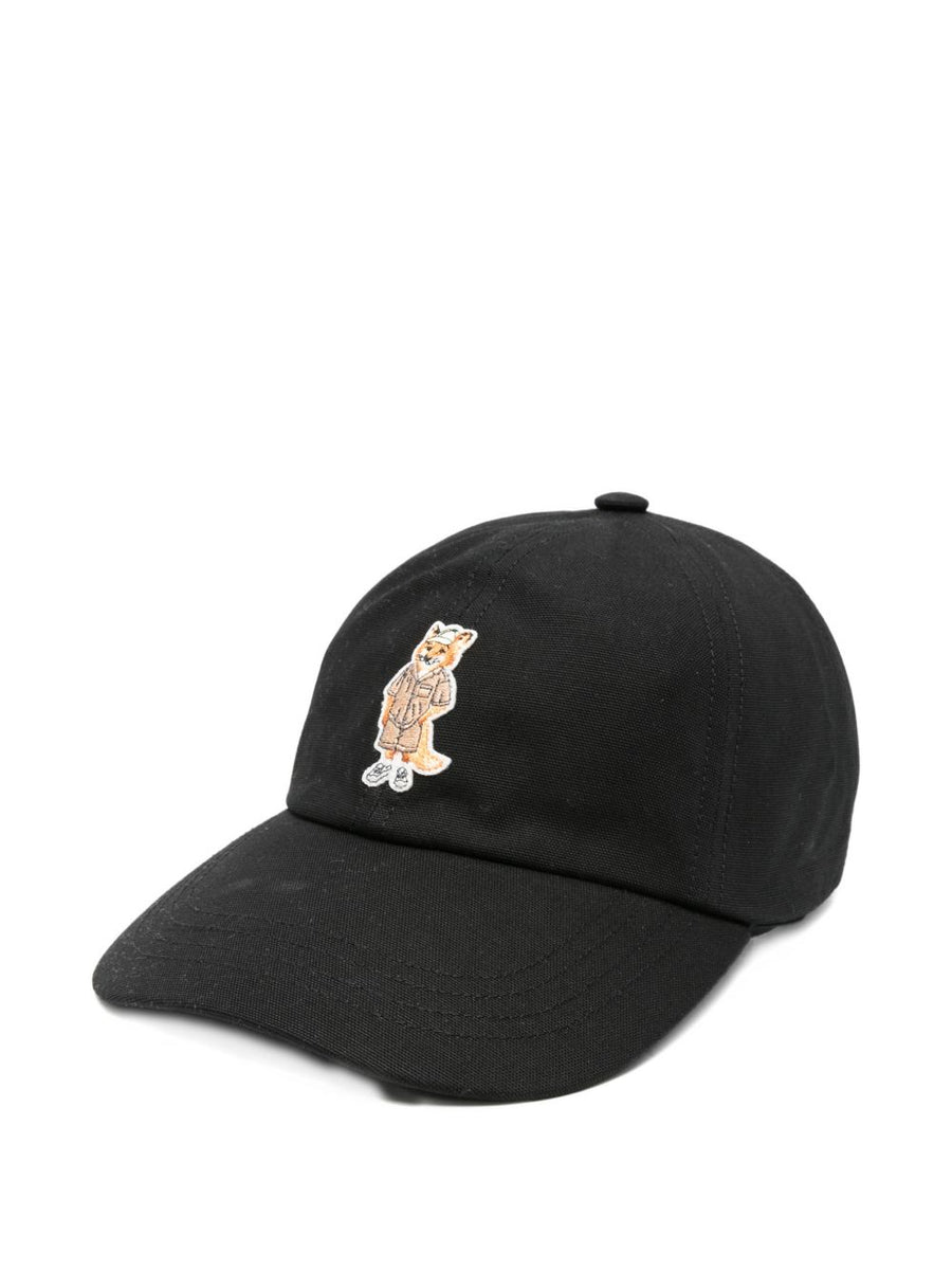 Maison Kitsuné Dressed Fox Baseball Cap for Women Black Cotton Canvas With Front Patch and Rear Embroidery