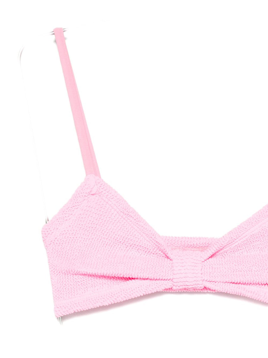 Hunza Alicia Pink Crinkle Bikini Set With Front Bow V Neck Top Adjustable Straps One Size For Women