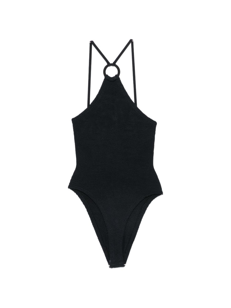 Hunza Jasmine Swimsuit Black Crinkle Halterneck One Piece For Women Luxury Beachwear