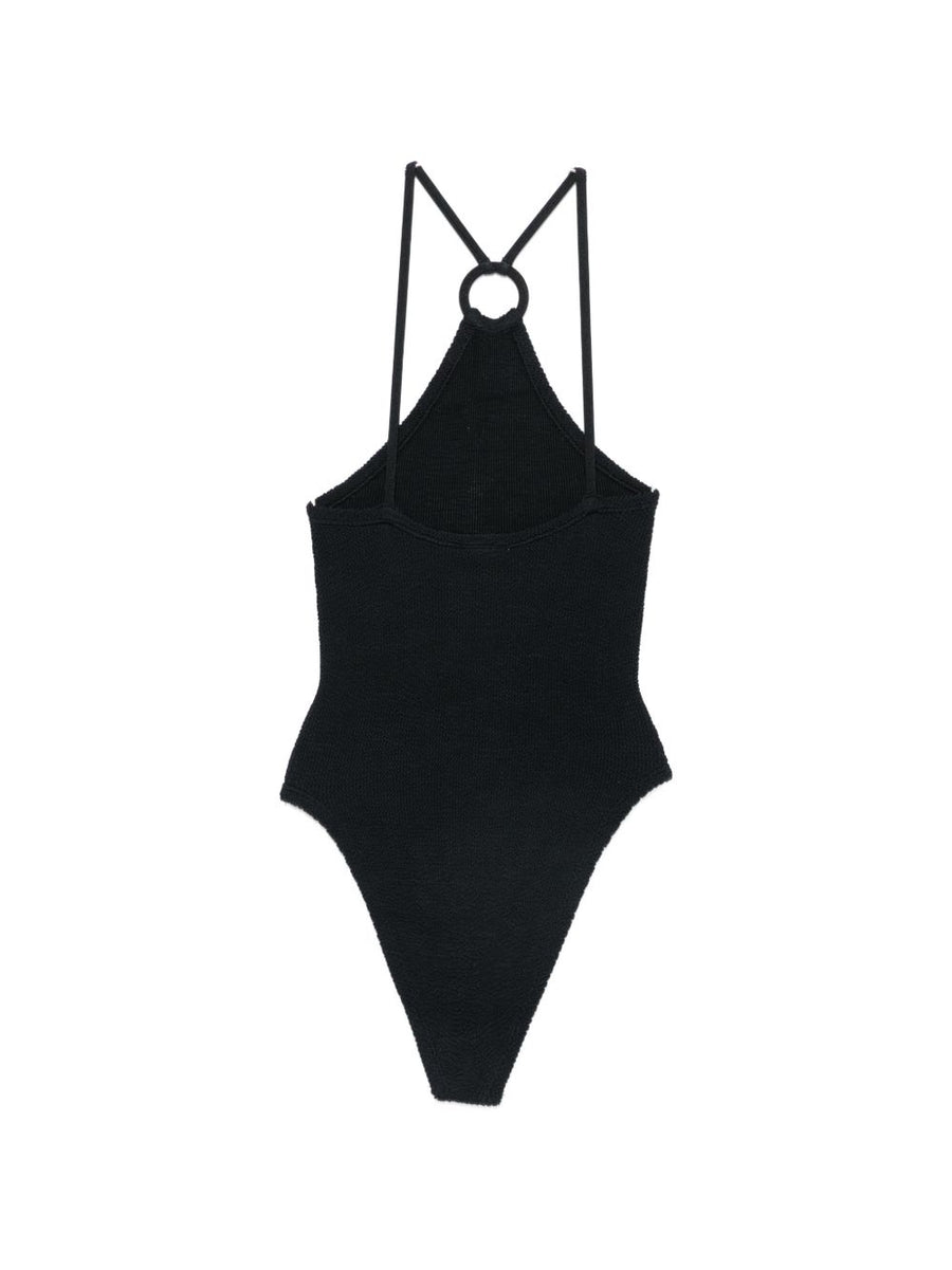 Hunza Jasmine Swimsuit Black Crinkle Halterneck One Piece For Women Luxury Beachwear
