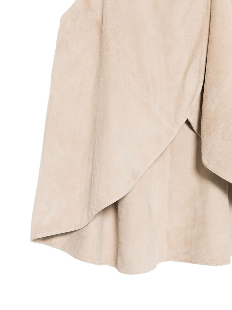 Emporio Armani Goat Leather Suede Sleeveless Top For Women Featuring Draped Silhouette And High Neck Racerback In Beige