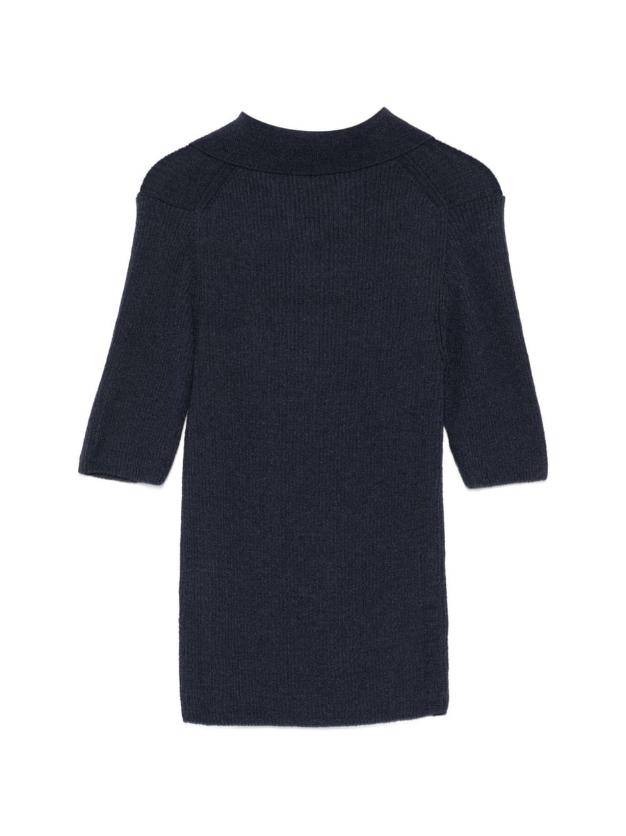 Dunst Navy Cotton Blend Polo Shirt For Women Slim Fit Silhouette Ribbed Collar Front Button Placket Smart Casual