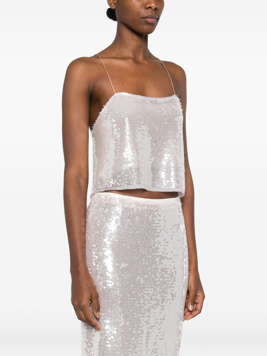 Forte Forte Sequined Cropped Top Pink For Women Party Wear Sparkling Evening Top