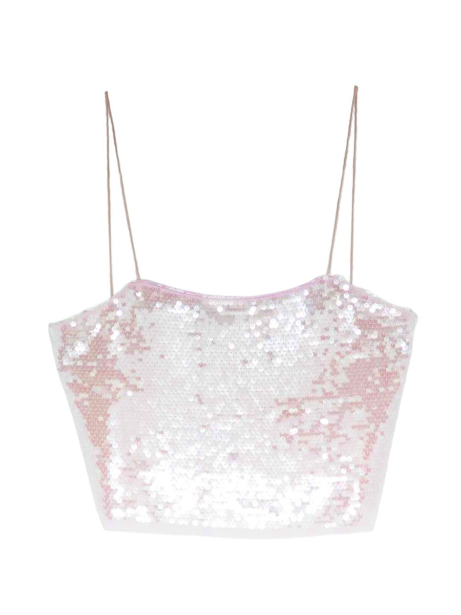 Forte Forte Sequined Cropped Top Pink For Women Party Wear Sparkling Evening Top