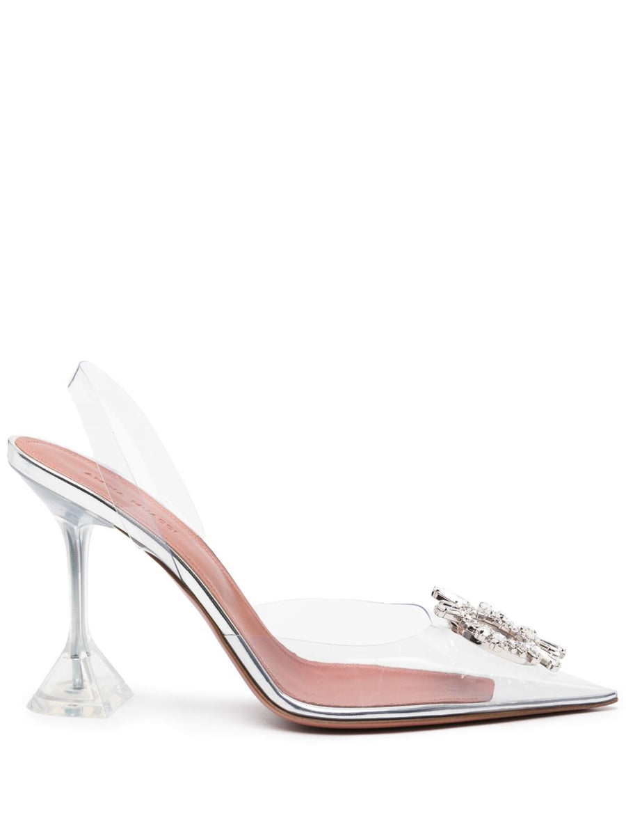Amina Muaddi Begum Slingback Pumps White PVC Mid Heel for Women Luxury Day to Night Glossy Chic