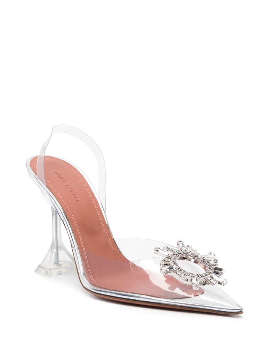 Amina Muaddi Begum Slingback Pumps White PVC Mid Heel for Women Luxury Day to Night Glossy Chic