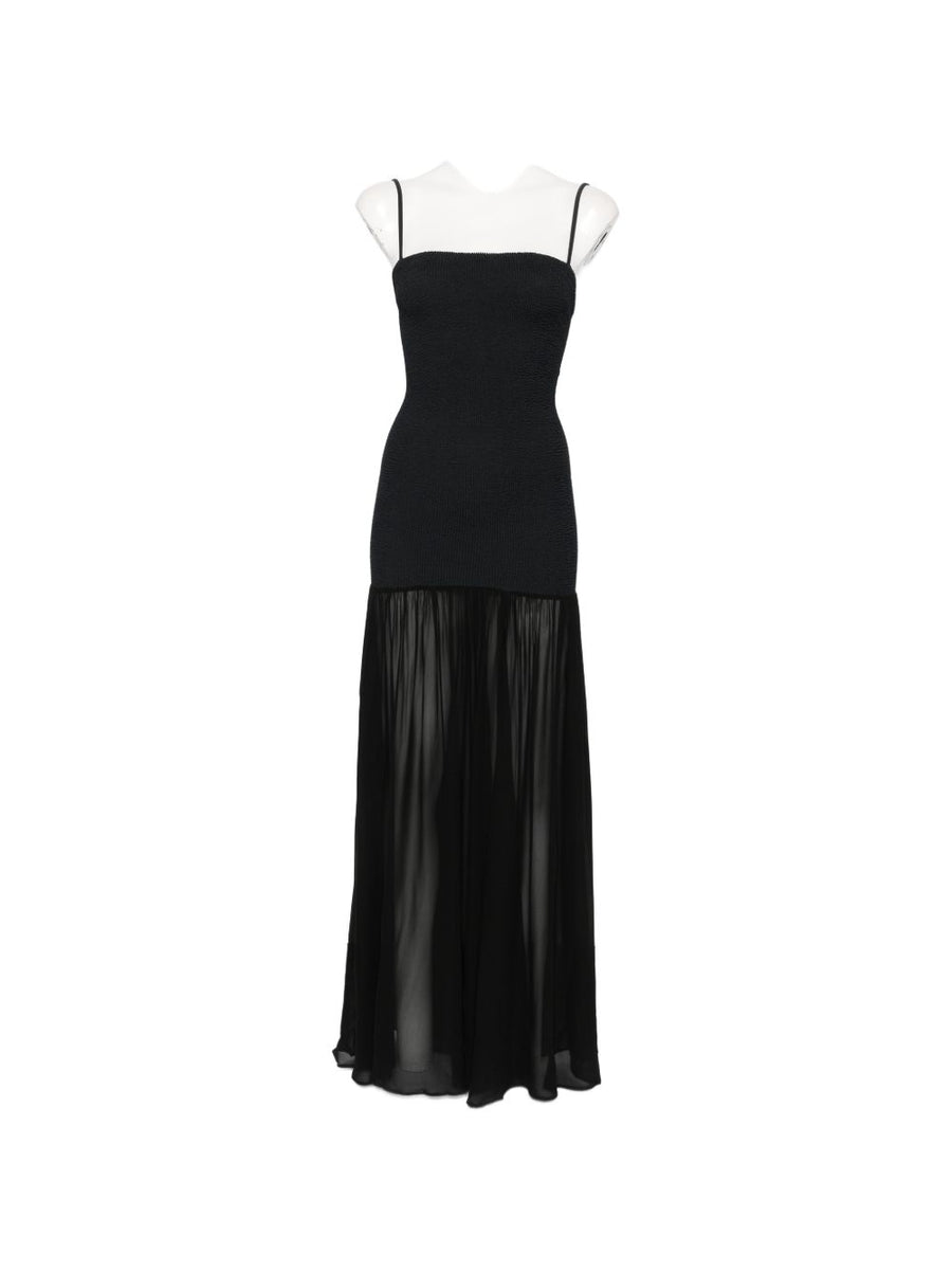 Hunza Beach Robe Luxurious Black Cover Up With Crinkled Texture Sheer Skirt Square Neck Spaghetti Straps For Women