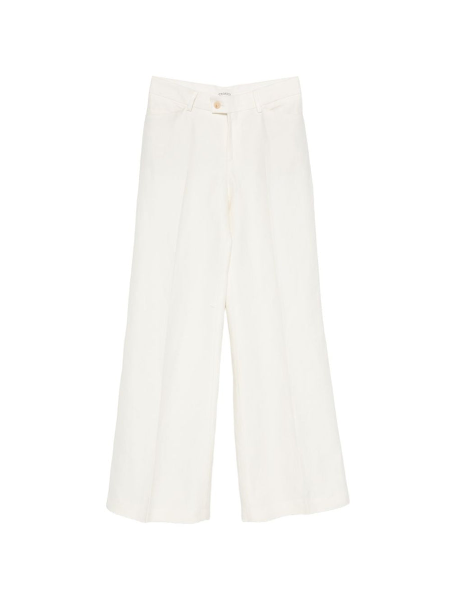 Closed Linen Blend Trousers Ivory Wide Leg Breathable With Pressed Crease For Women