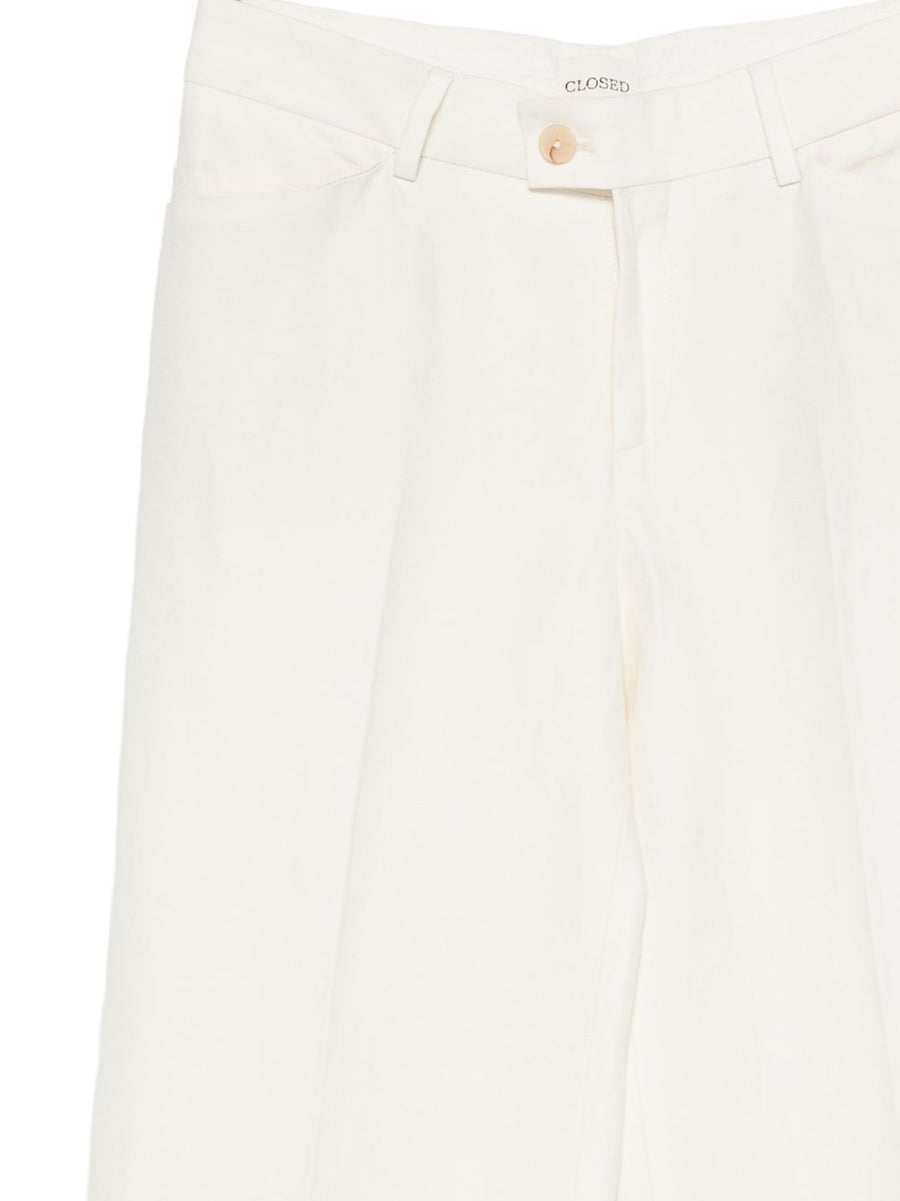 Closed Linen Blend Trousers Ivory Wide Leg Breathable With Pressed Crease For Women