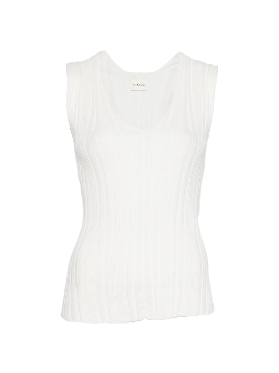Closed Linen Cotton V Neck Sleeveless Top For Women