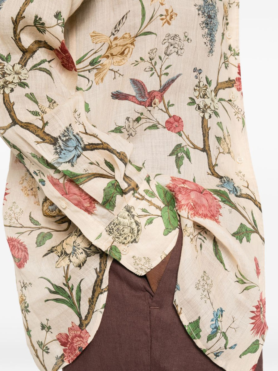 Into The East Ivory Printed Shirt For Women Front Button Silhouette Versatile Workwear