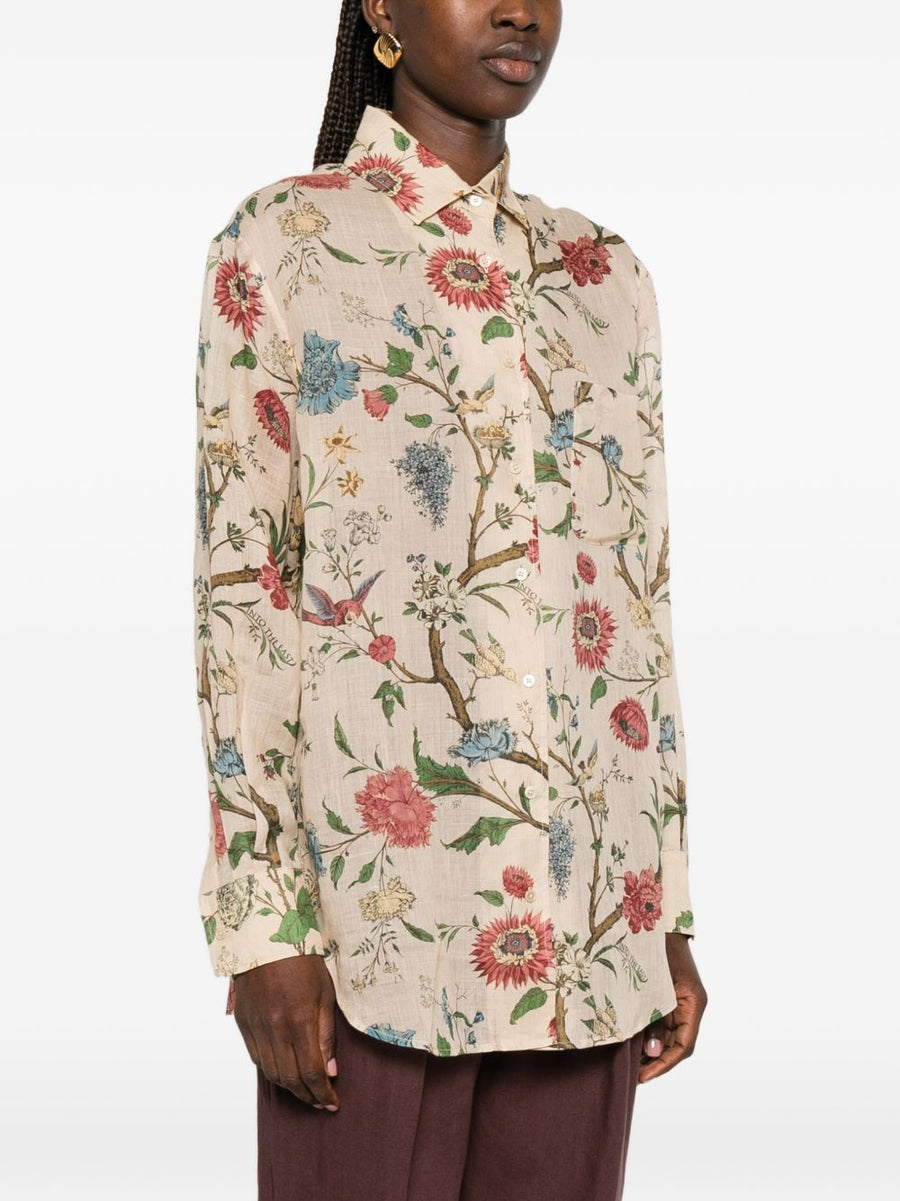 Into The East Ivory Printed Shirt For Women Front Button Silhouette Versatile Workwear
