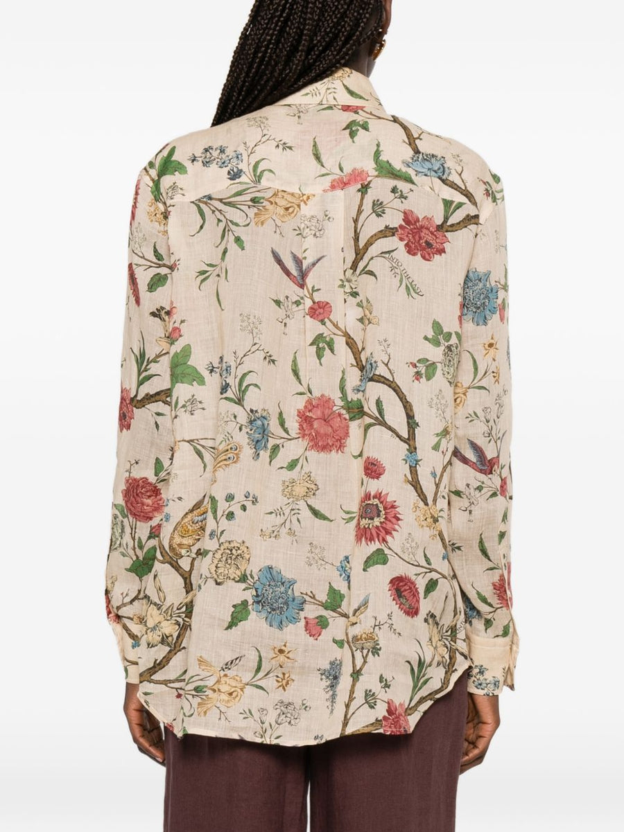 Into The East Ivory Printed Shirt For Women Front Button Silhouette Versatile Workwear