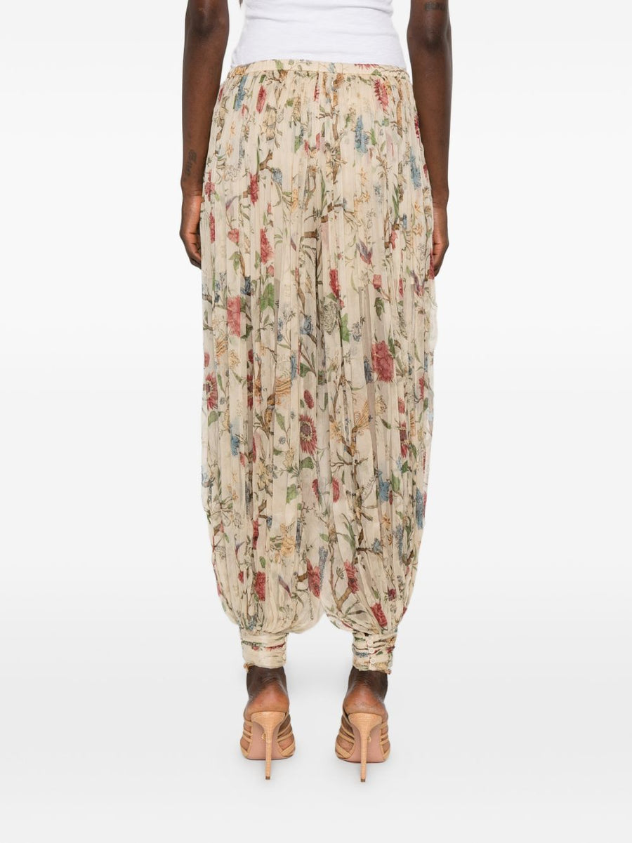 Into The East Printed Silk Trousers For Women Resort Chic With Pleated Texture Drawstring Waist