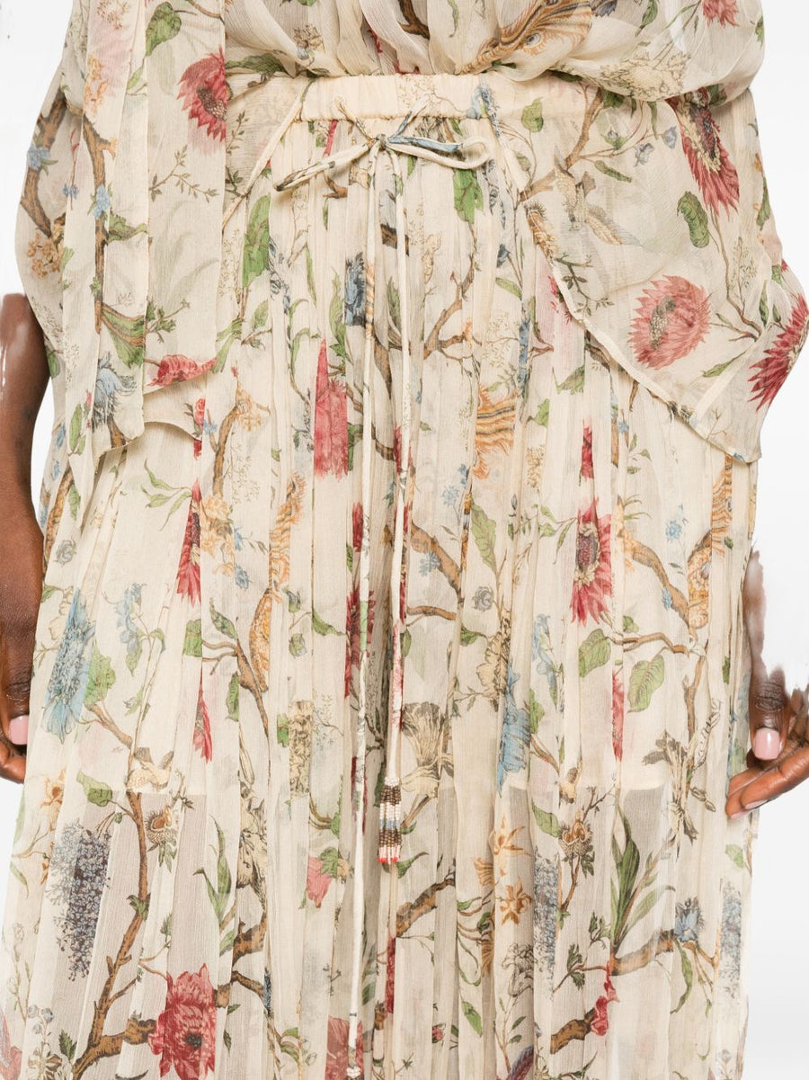 Into The East Printed Silk Trousers For Women Resort Chic With Pleated Texture Drawstring Waist