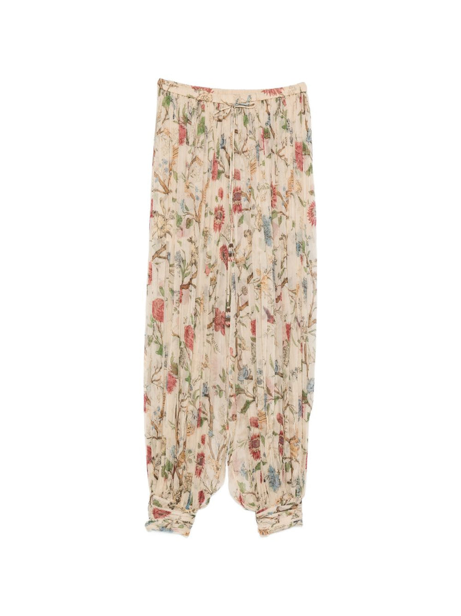 Into The East Printed Silk Trousers For Women Resort Chic With Pleated Texture Drawstring Waist