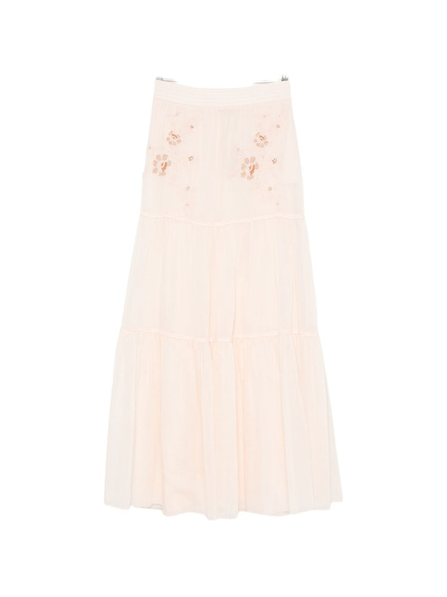 Ermanno Scervino Cotton Long Skirt Elegant Silk Blend Floral Embroidery Elastic Waistband Resort Wear for Women
