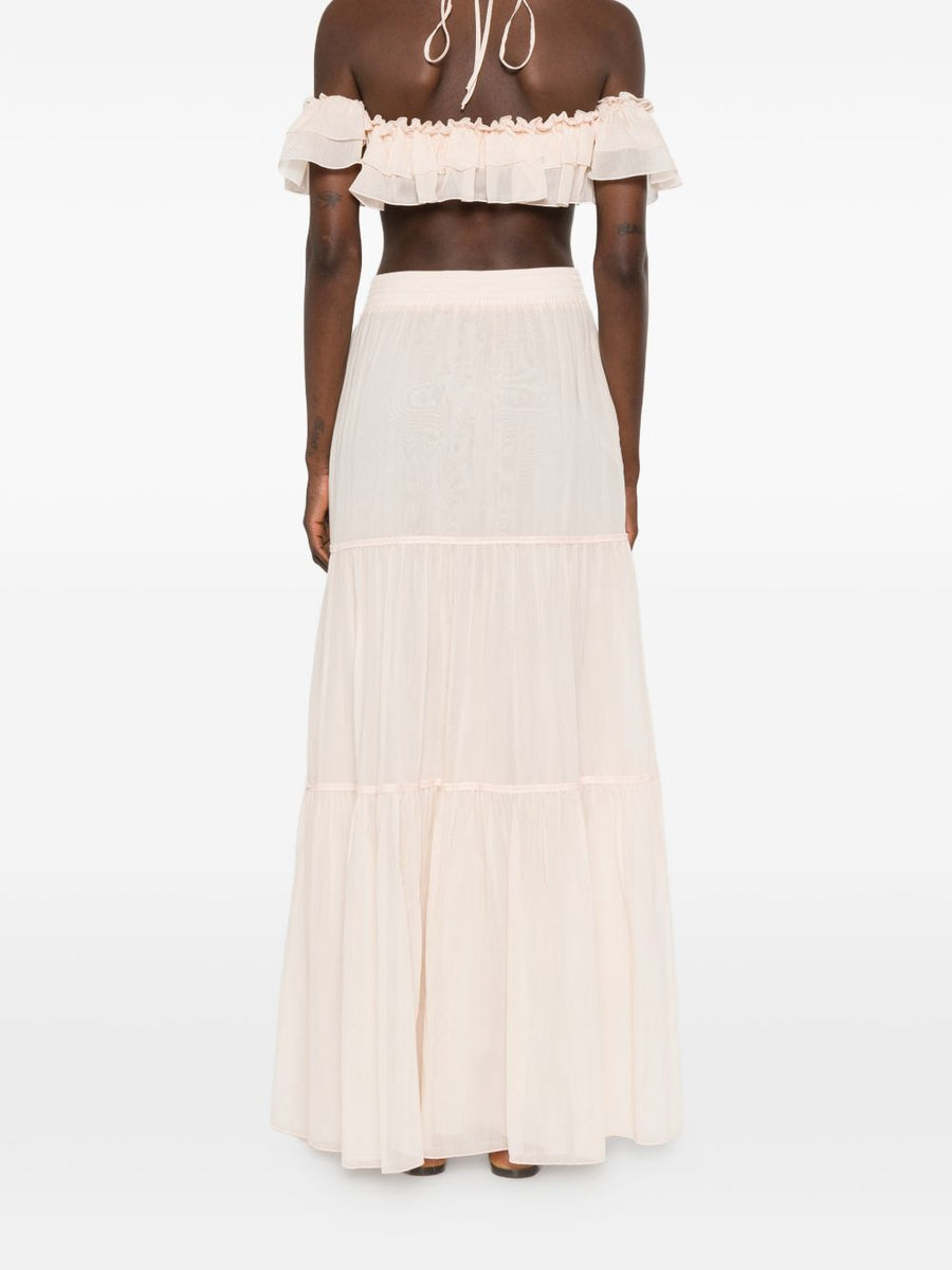Ermanno Scervino Cotton Long Skirt Elegant Silk Blend Floral Embroidery Elastic Waistband Resort Wear for Women