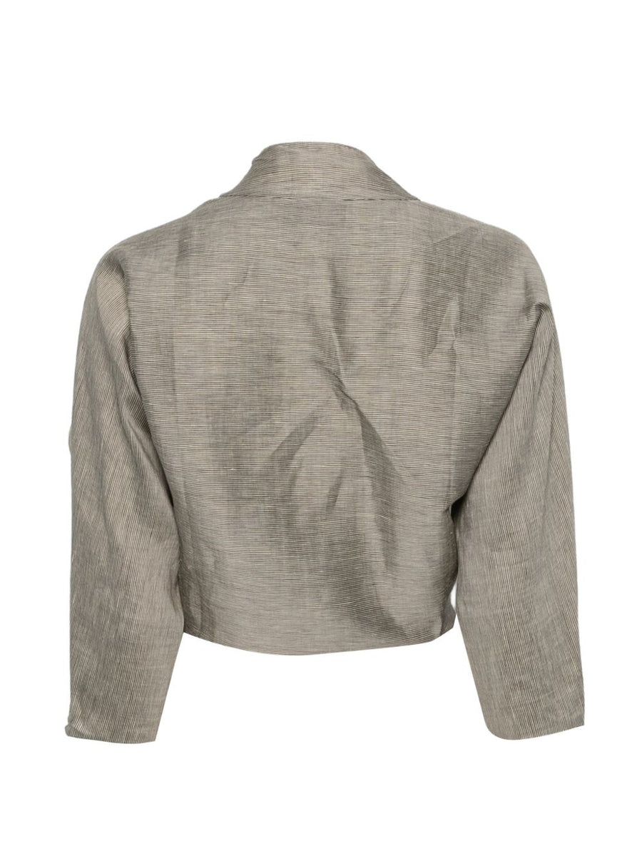 Cortana Aria Linen Jacket For Women Versatile Cropped Grey Stripe Linen Layer With V Neck And Tie Front