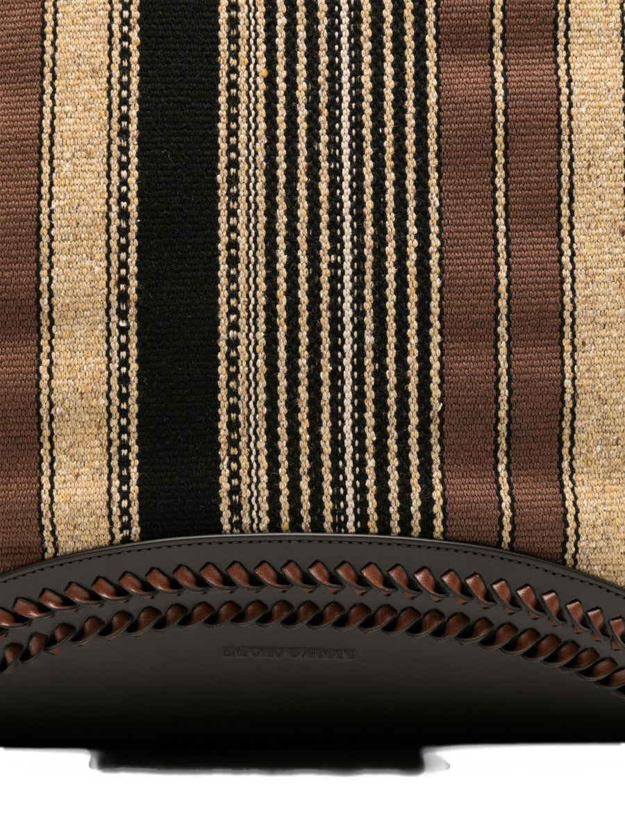 Emporio Armani Striped Tote Bag For Men With Leather Trim And Open Top Access For City Commute Everyday Luxury