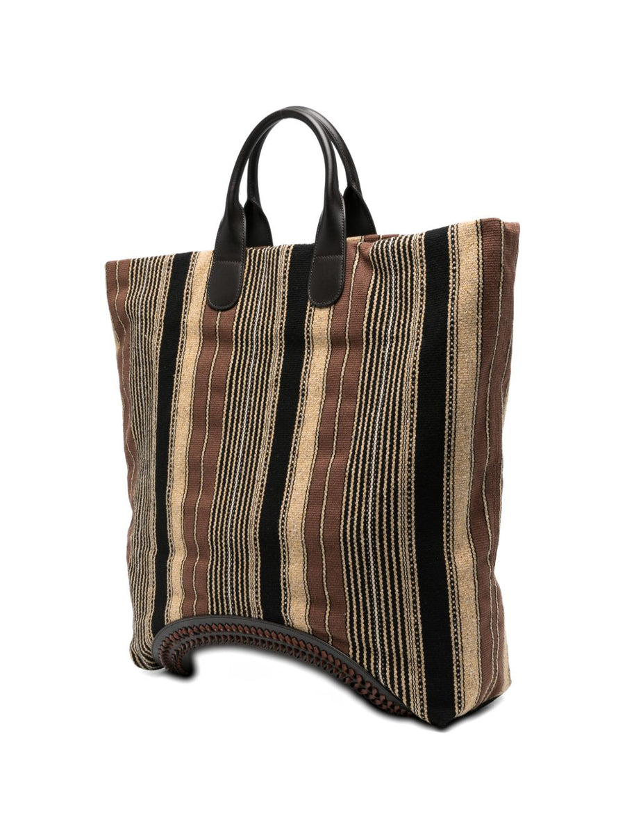 Emporio Armani Striped Tote Bag For Men With Leather Trim And Open Top Access For City Commute Everyday Luxury