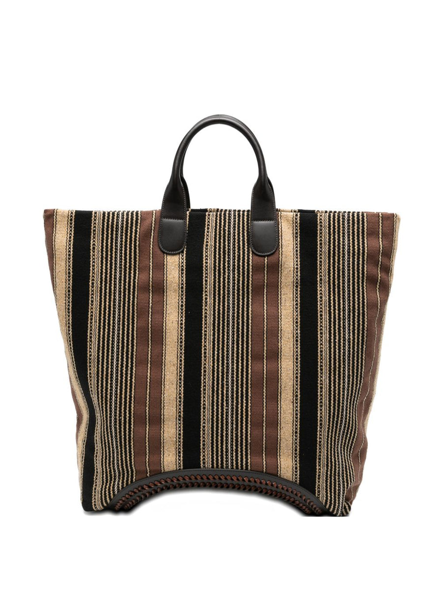 Emporio Armani Striped Tote Bag For Men With Leather Trim And Open Top Access For City Commute Everyday Luxury