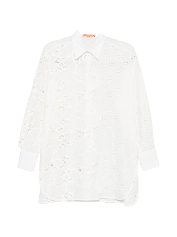 Ermanno Scervino Luxurious 100% Cotton Shirt With Floral Appliqué Broderie Anglaise For Women