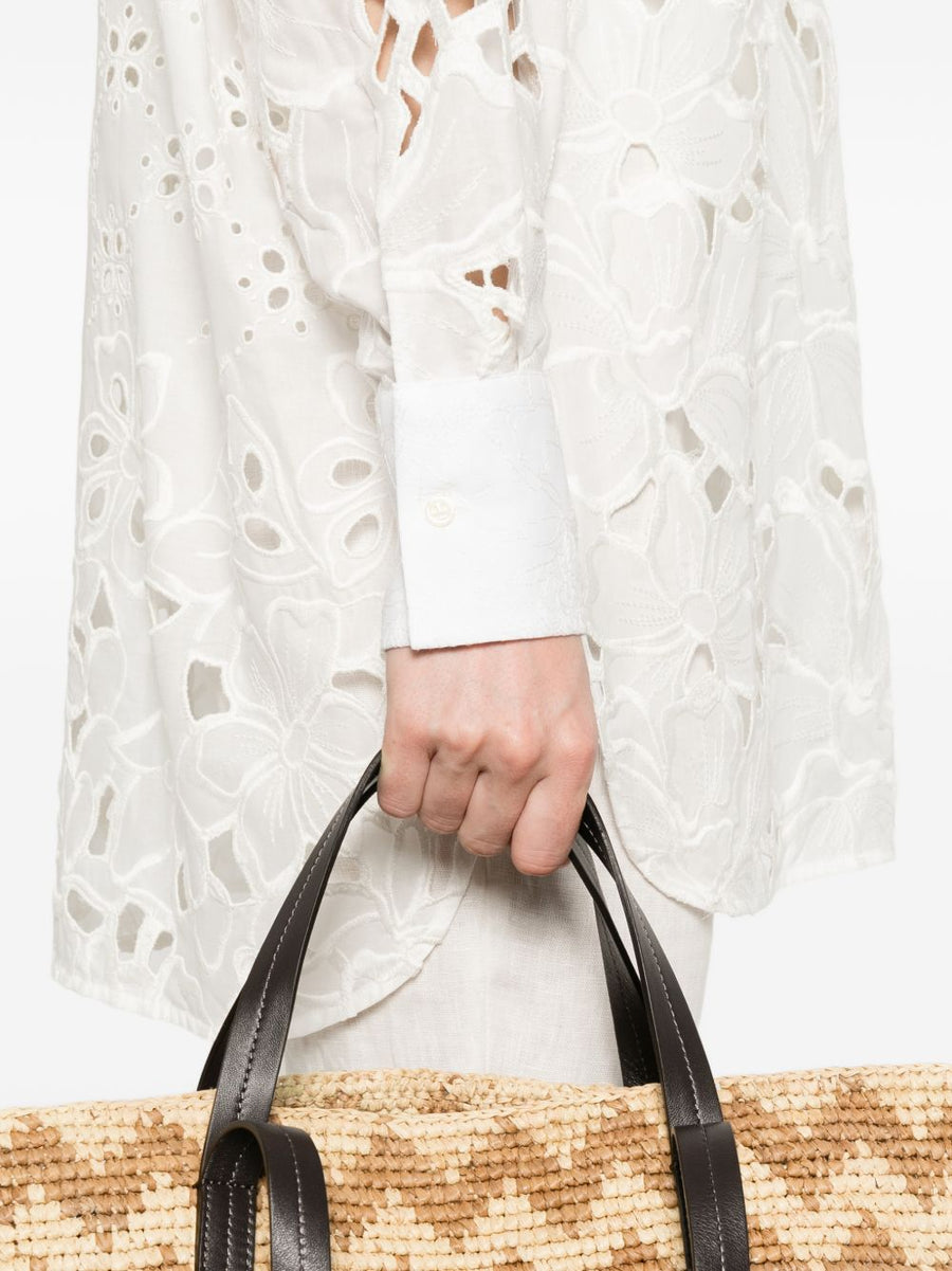 Ermanno Scervino Luxurious 100% Cotton Shirt With Floral Appliqué Broderie Anglaise For Women
