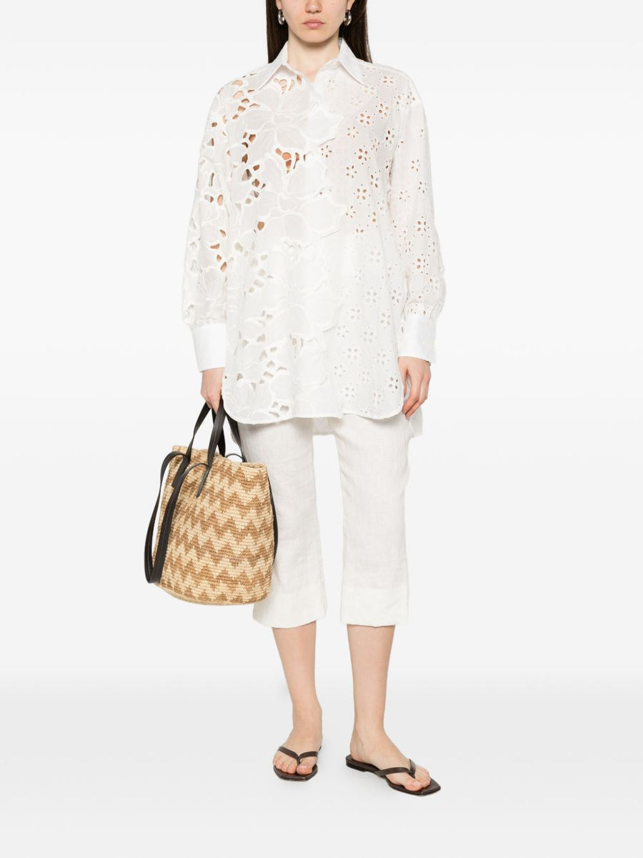 Ermanno Scervino Luxurious 100% Cotton Shirt With Floral Appliqué Broderie Anglaise For Women