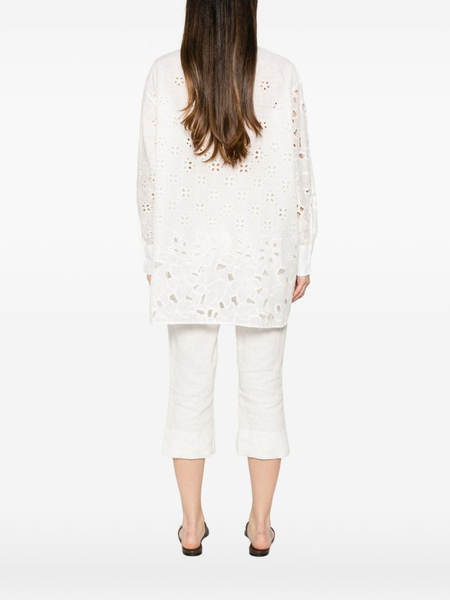 Ermanno Scervino Luxurious 100% Cotton Shirt With Floral Appliqué Broderie Anglaise For Women