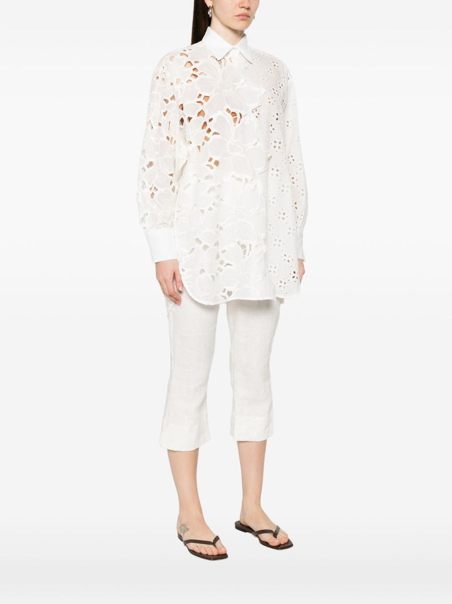 Ermanno Scervino Luxurious 100% Cotton Shirt With Floral Appliqué Broderie Anglaise For Women