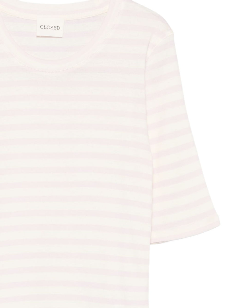 Closed Pink Striped Cotton Blend Sweater for Women Slim Fit Crew Neck Elegant Everyday Top