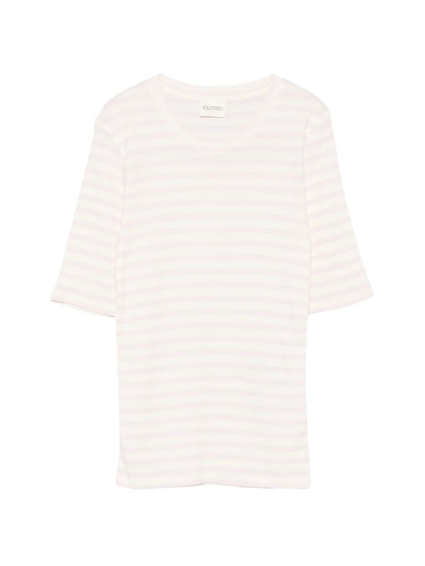 Closed Pink Striped Cotton Blend Sweater for Women Slim Fit Crew Neck Elegant Everyday Top