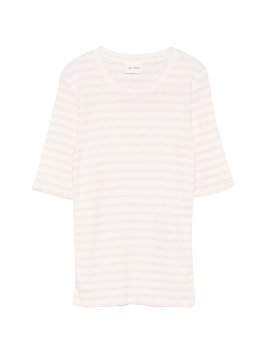 Closed Pink Striped Cotton Blend Sweater for Women Slim Fit Crew Neck Elegant Everyday Top