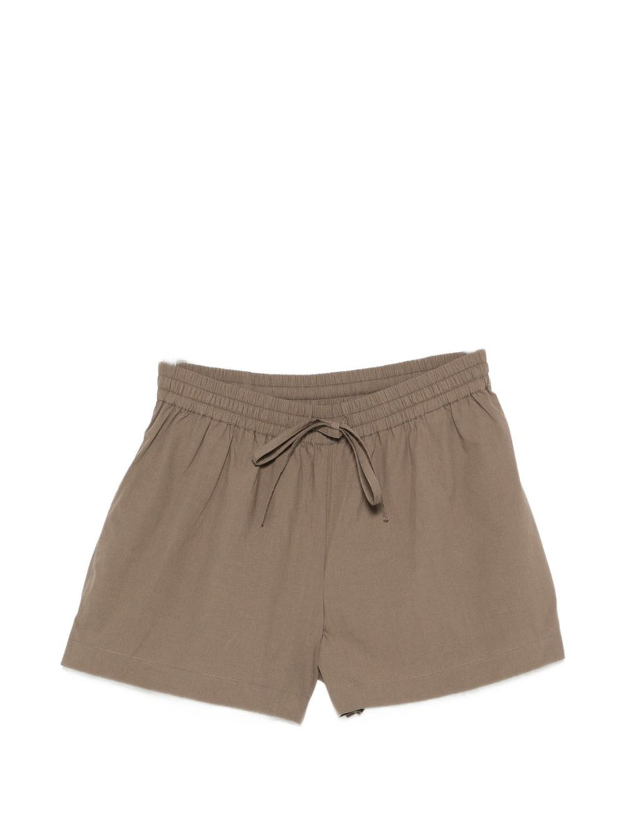Matteau Brown Cotton Shorts For Women With Elastic Drawstring Waistband Breathable Versatile Everyday Essential