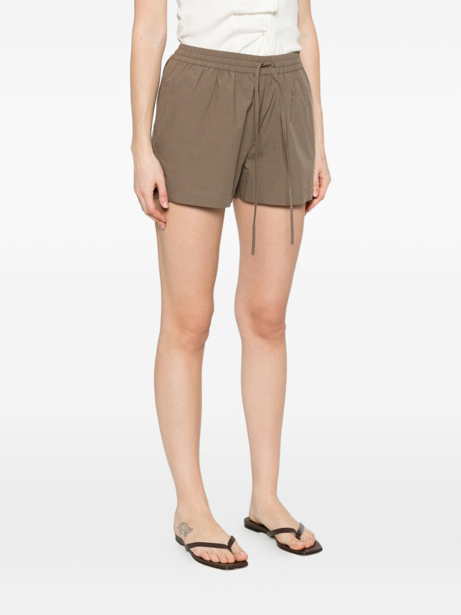 Matteau Brown Cotton Shorts For Women With Elastic Drawstring Waistband Breathable Versatile Everyday Essential