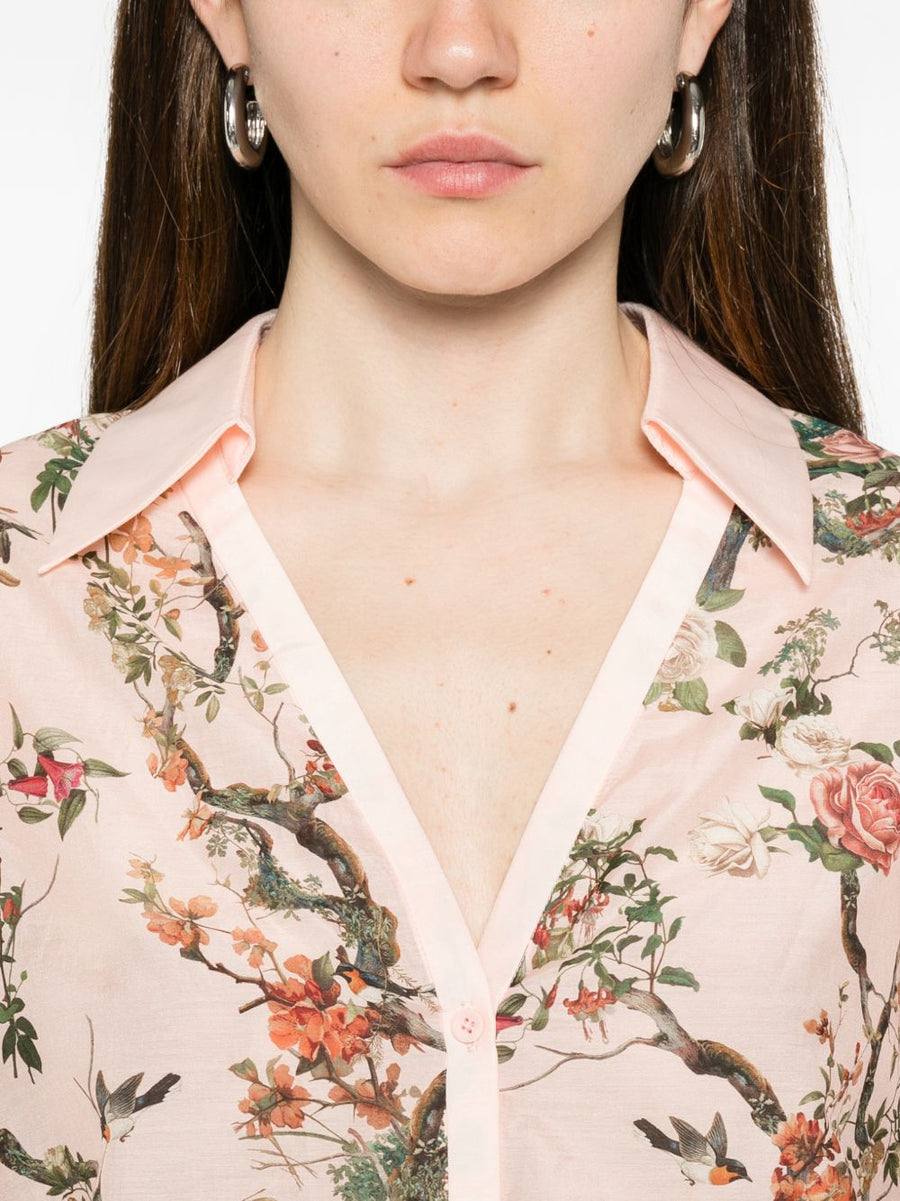 Charis Printed Blouse By Alice And Olivia For Women Pink Front Button Puff Sleeves
