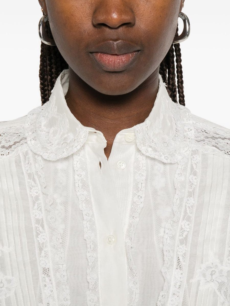 Ermanno Scervino Cotton Silk Embroidered Shirt With Lace Trim For Women Luxury Officewear