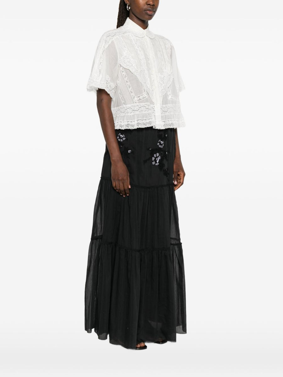 Ermanno Scervino Cotton Silk Embroidered Shirt With Lace Trim For Women Luxury Officewear