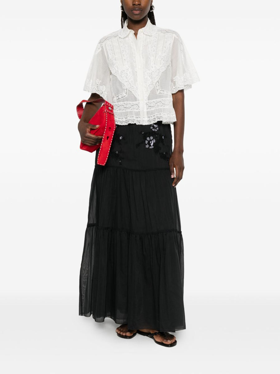 Ermanno Scervino Cotton Silk Embroidered Shirt With Lace Trim For Women Luxury Officewear