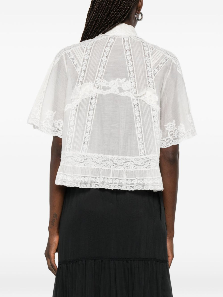 Ermanno Scervino Cotton Silk Embroidered Shirt With Lace Trim For Women Luxury Officewear