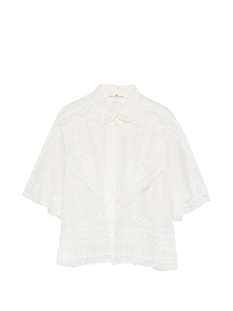 Ermanno Scervino Cotton Silk Embroidered Shirt With Lace Trim For Women Luxury Officewear