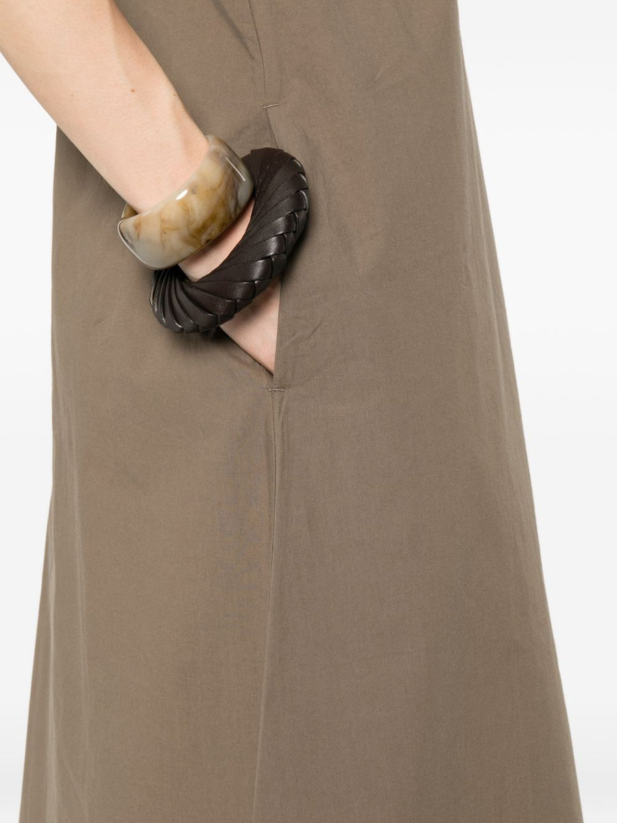 Matteau Brown Cotton Long Dress For Women With Square Neckline And Spaghetti Straps Breathable Summer Essential