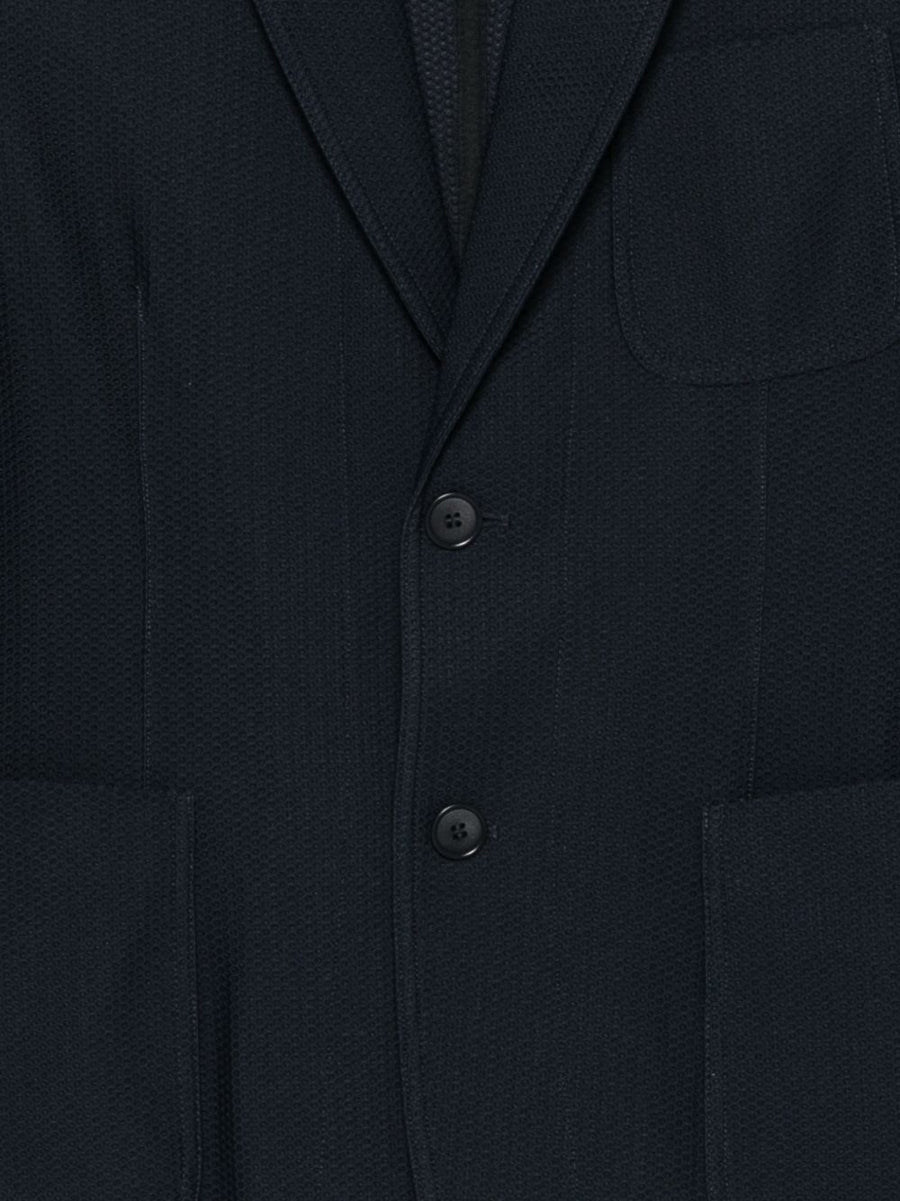 Giorgio Armani Icon Single-Breasted Navy Blazer Jacket For Men Honeycomb Knit Refined Silhouette