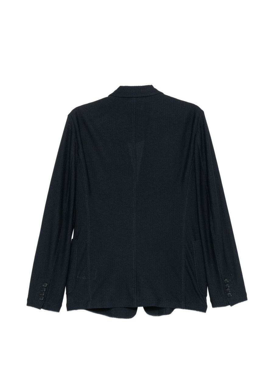 Giorgio Armani Icon Single-Breasted Navy Blazer Jacket For Men Honeycomb Knit Refined Silhouette