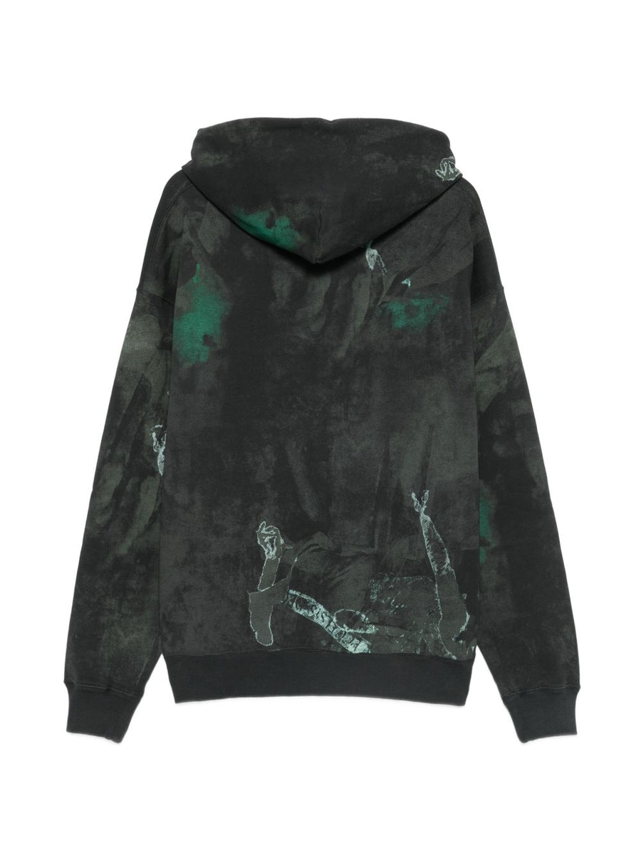 Off White Dark Painting Skate Hoodie Bold Graphic Cotton Topwear Drawstring Hood Pouch Pocket For Streetwear Fans